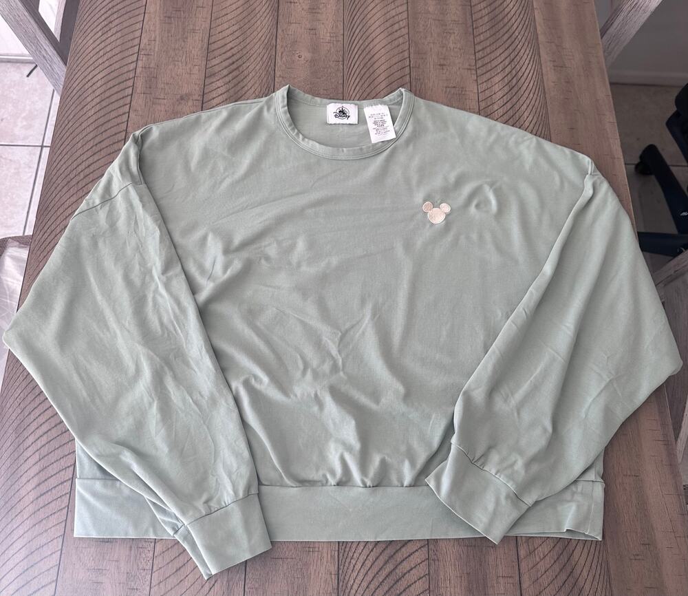 Disney Mickey Mouse Long Sleeve Pullover Sweatshirt Sage Green Women's Size L